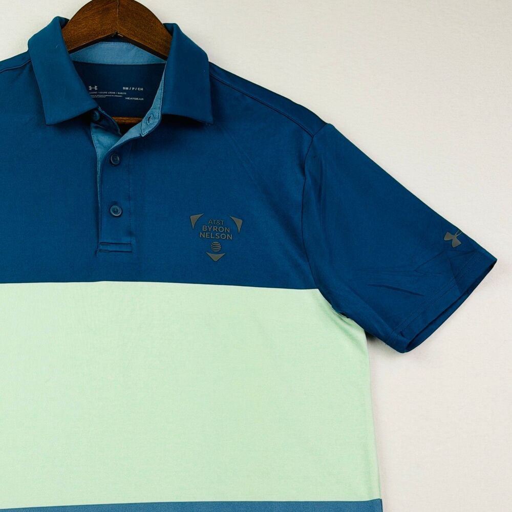 Under Armour Blue Colorblock Golf Polo Small Byron Nelson Logo
